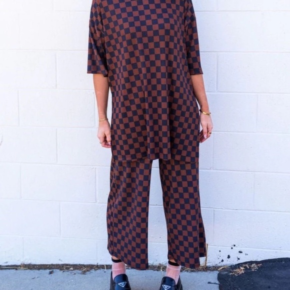 Dressed in LALA Lex Ribbed Checkerboard Playsuit in Black + Mocha - Picture 2 of 11